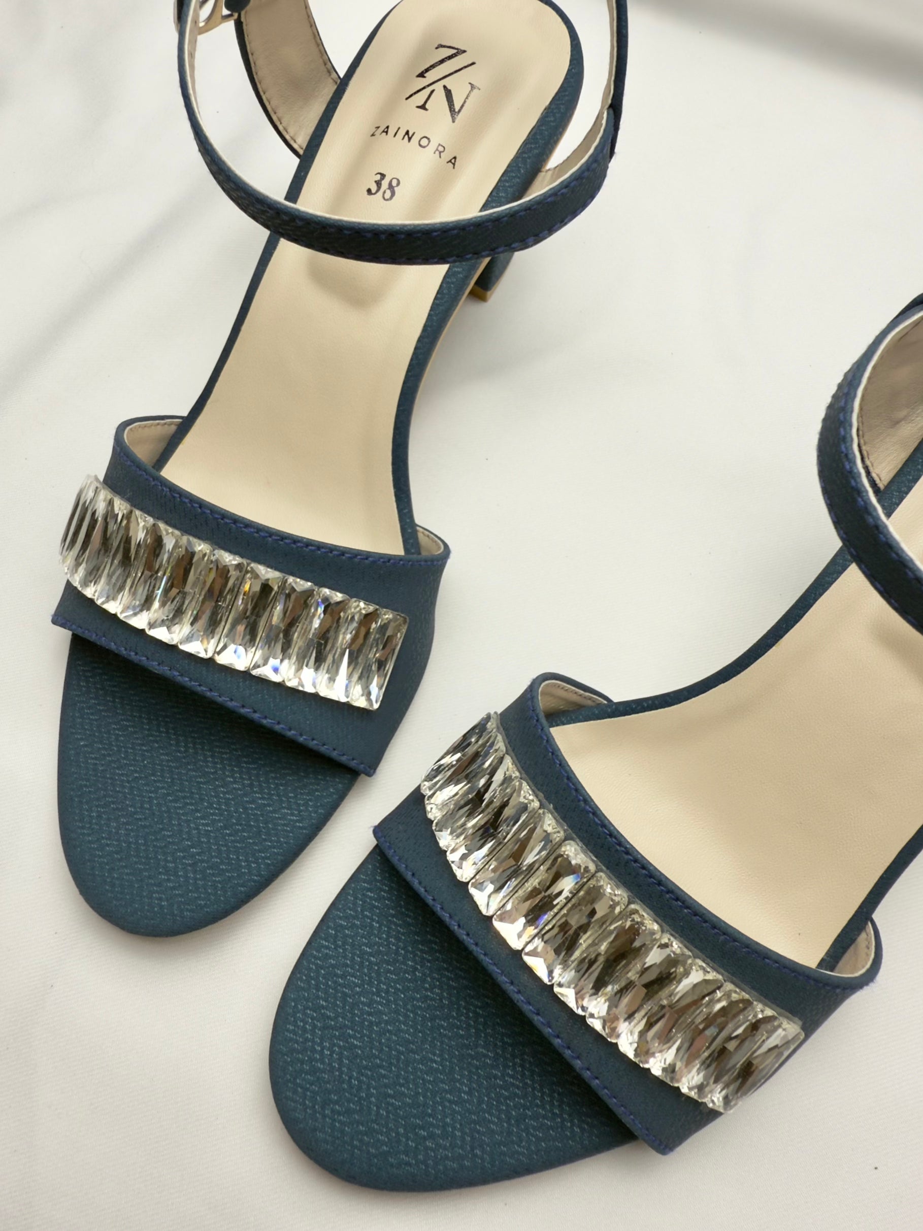 Elegant Block Heel Sandals with Crystal Strap