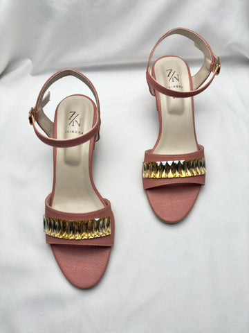 Elegant Block Heel Sandals with Crystal Strap