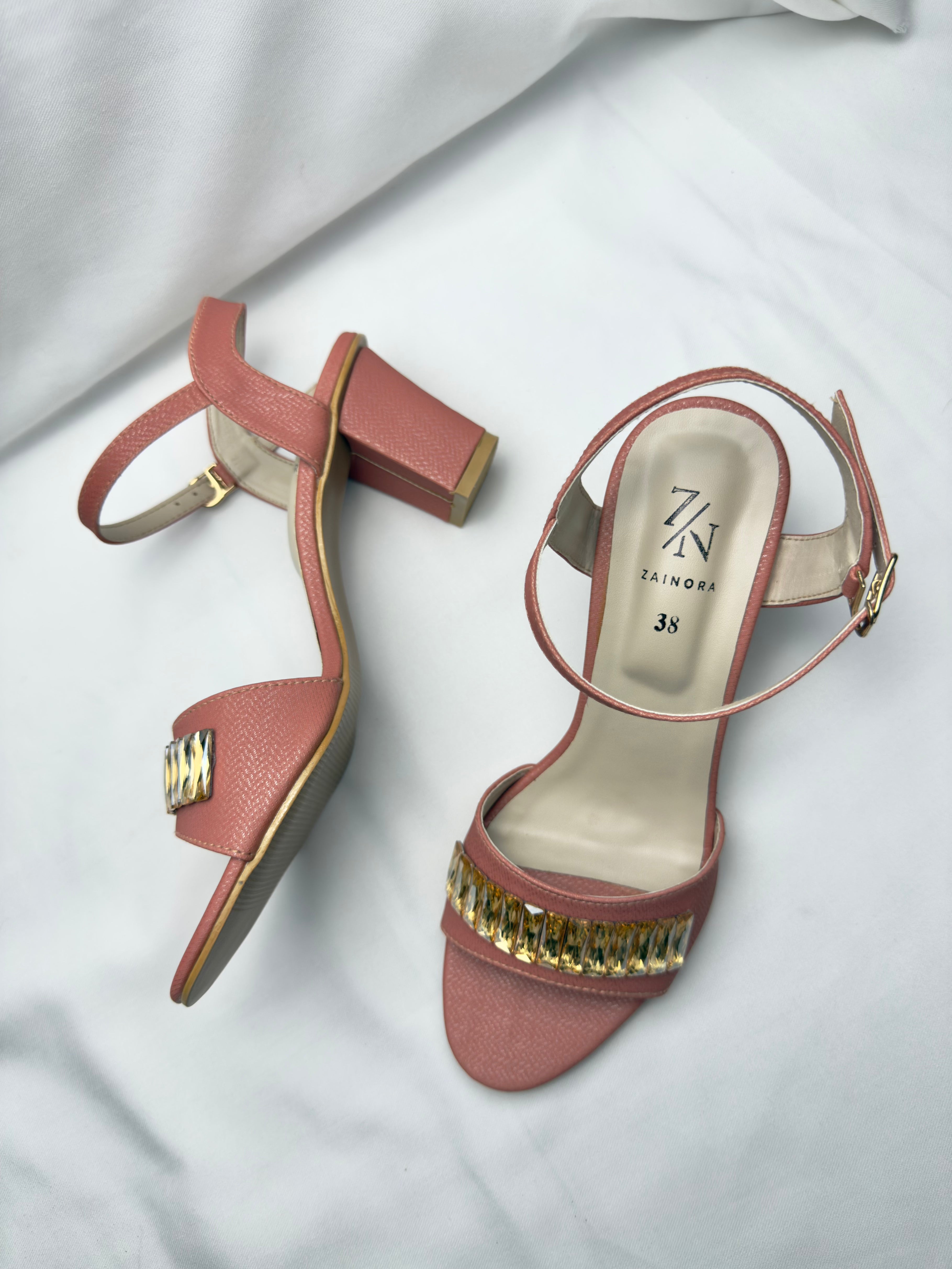 Elegant Block Heel Sandals with Crystal Strap