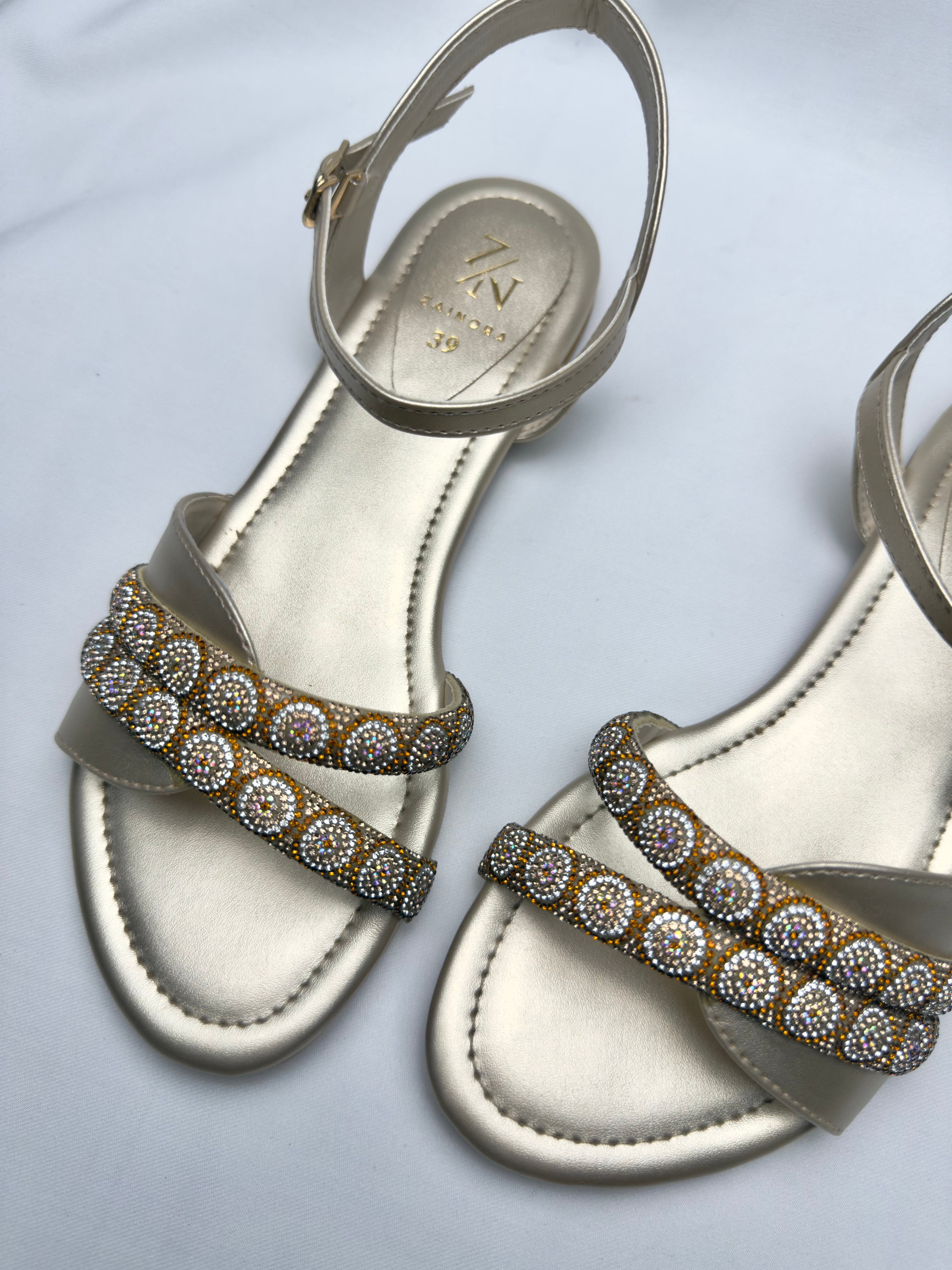 Women's Rhinestone Double Strap Flat Sandals