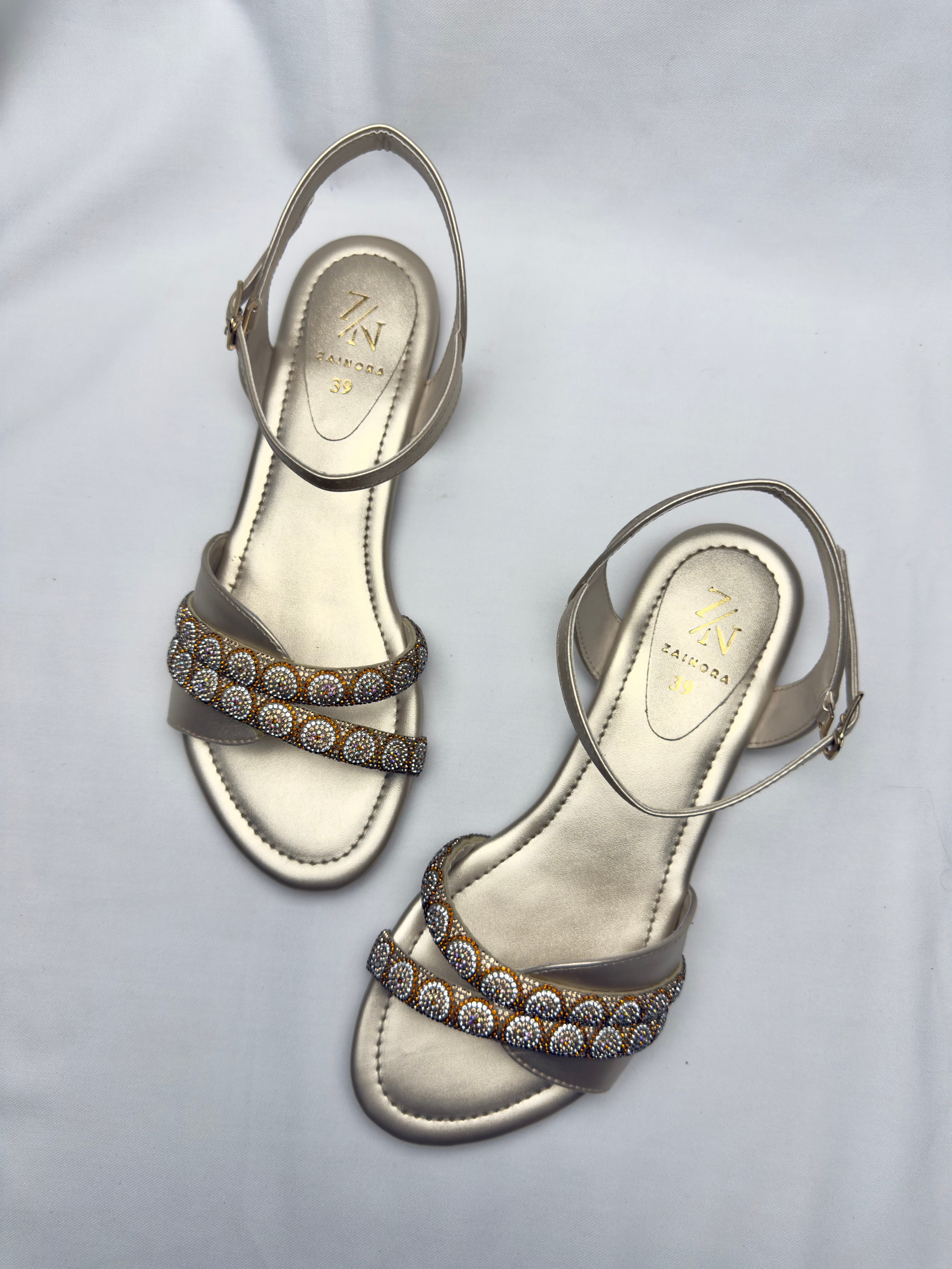 Women's Rhinestone Double Strap Flat Sandals