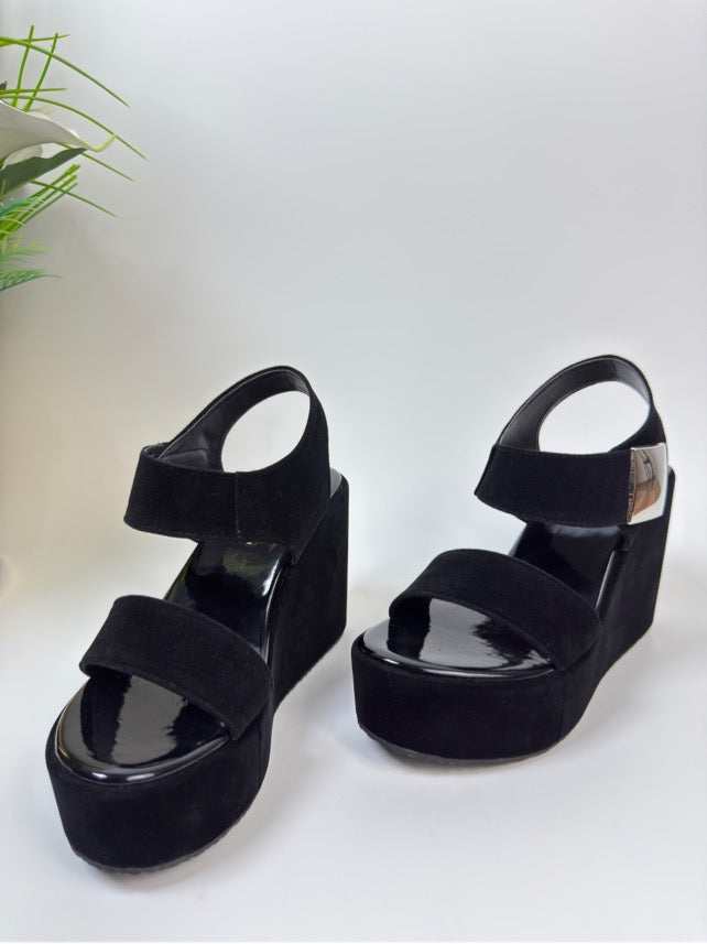 Black Platform Velvet Sandals