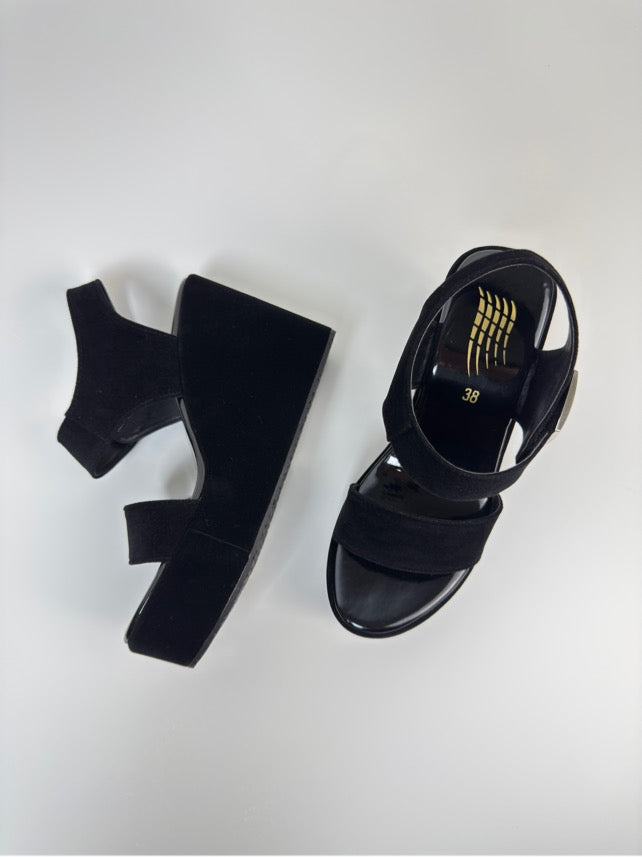 Black Platform Velvet Sandals