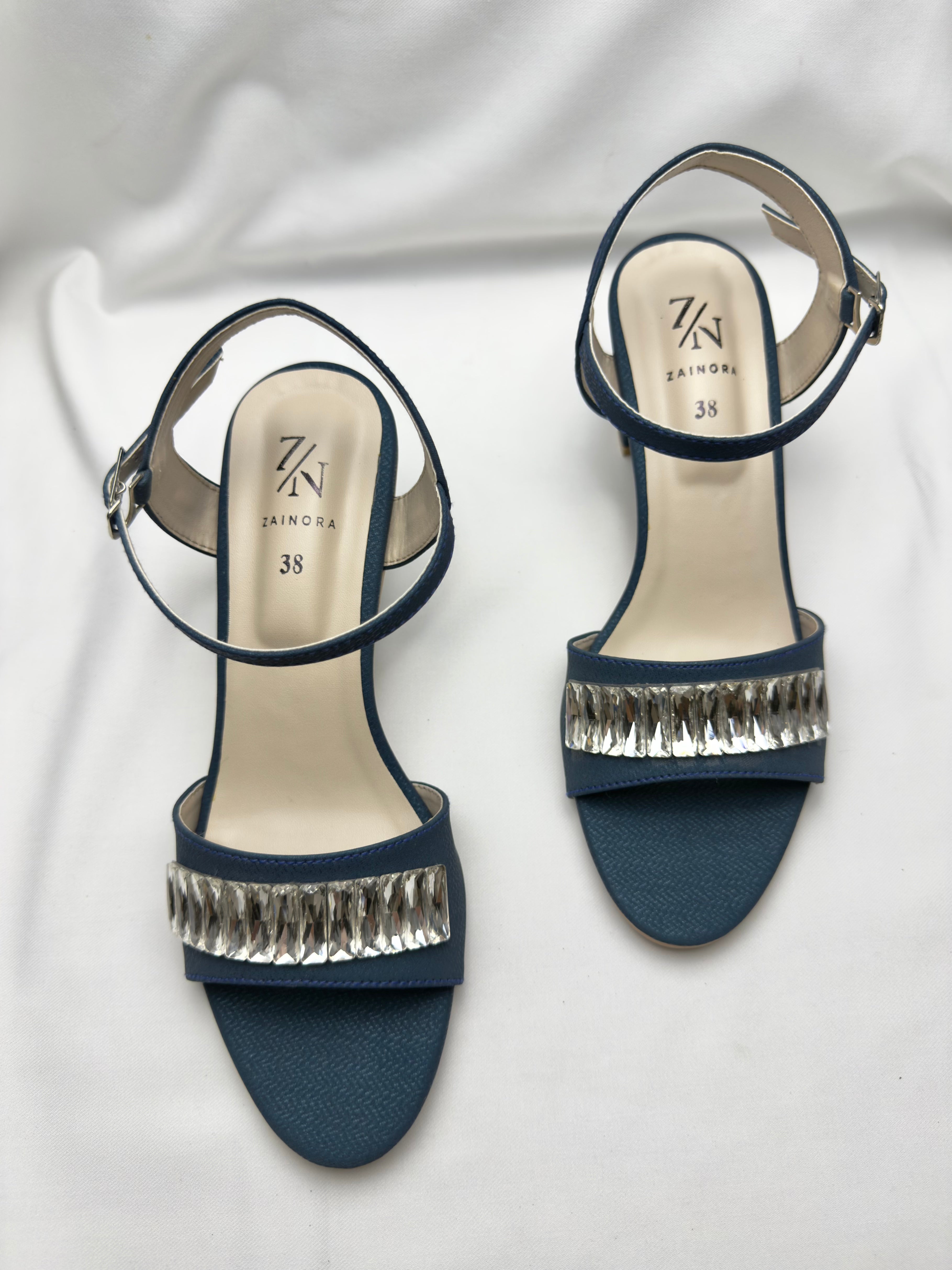Elegant Block Heel Sandals with Crystal Strap