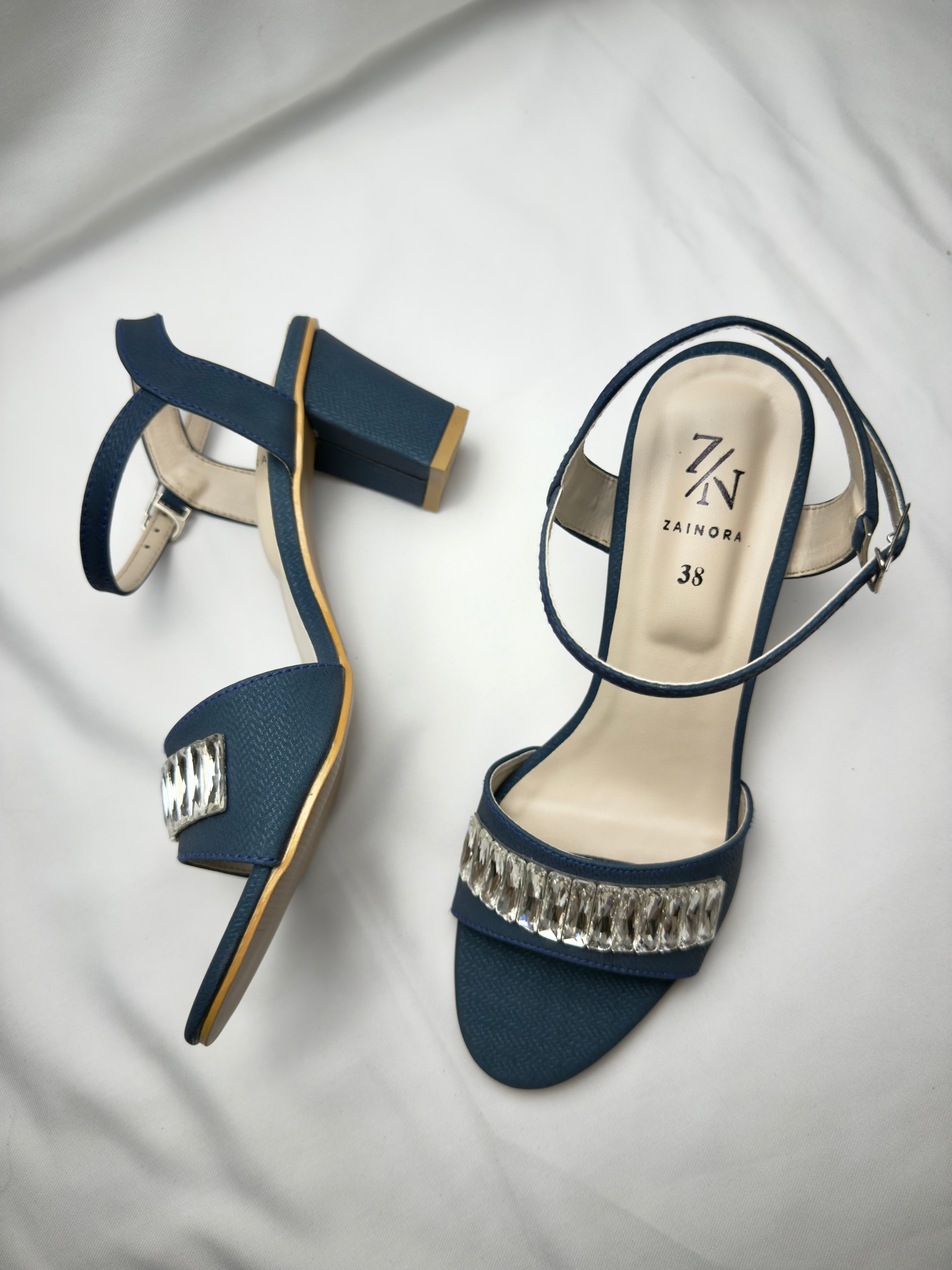Elegant Block Heel Sandals with Crystal Strap