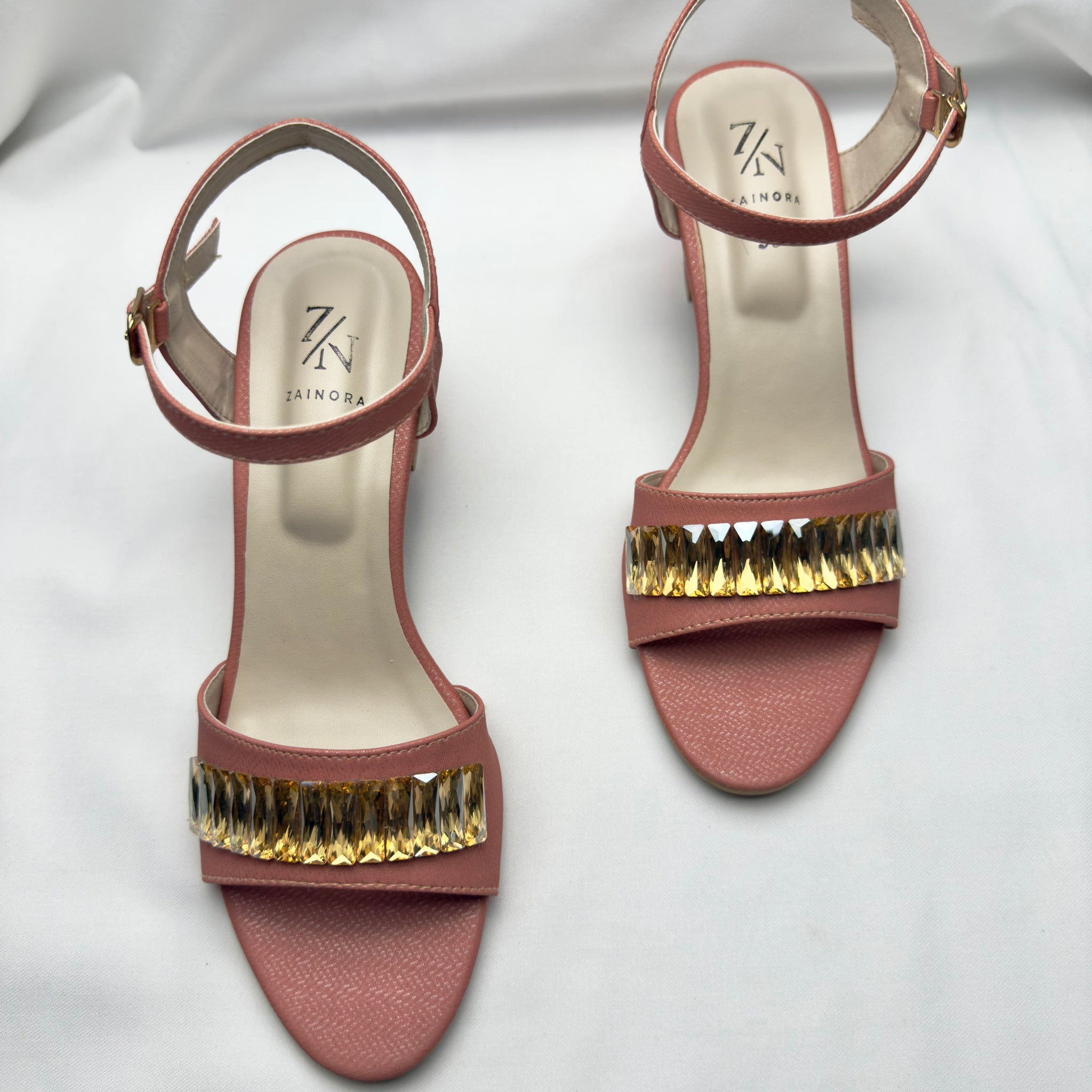 Elegant Block Heel Sandals with Crystal Strap