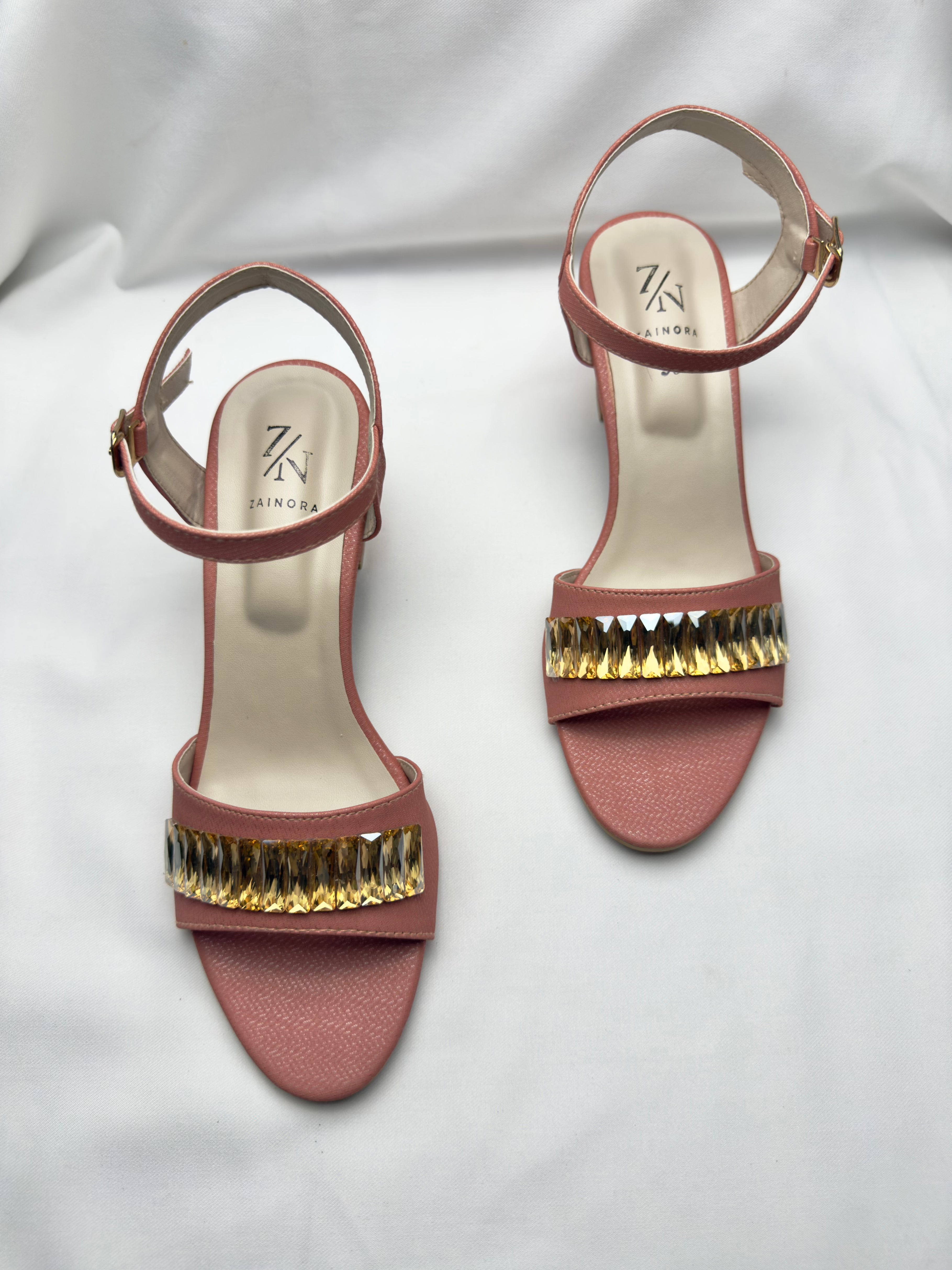 Elegant Block Heel Sandals with Crystal Strap