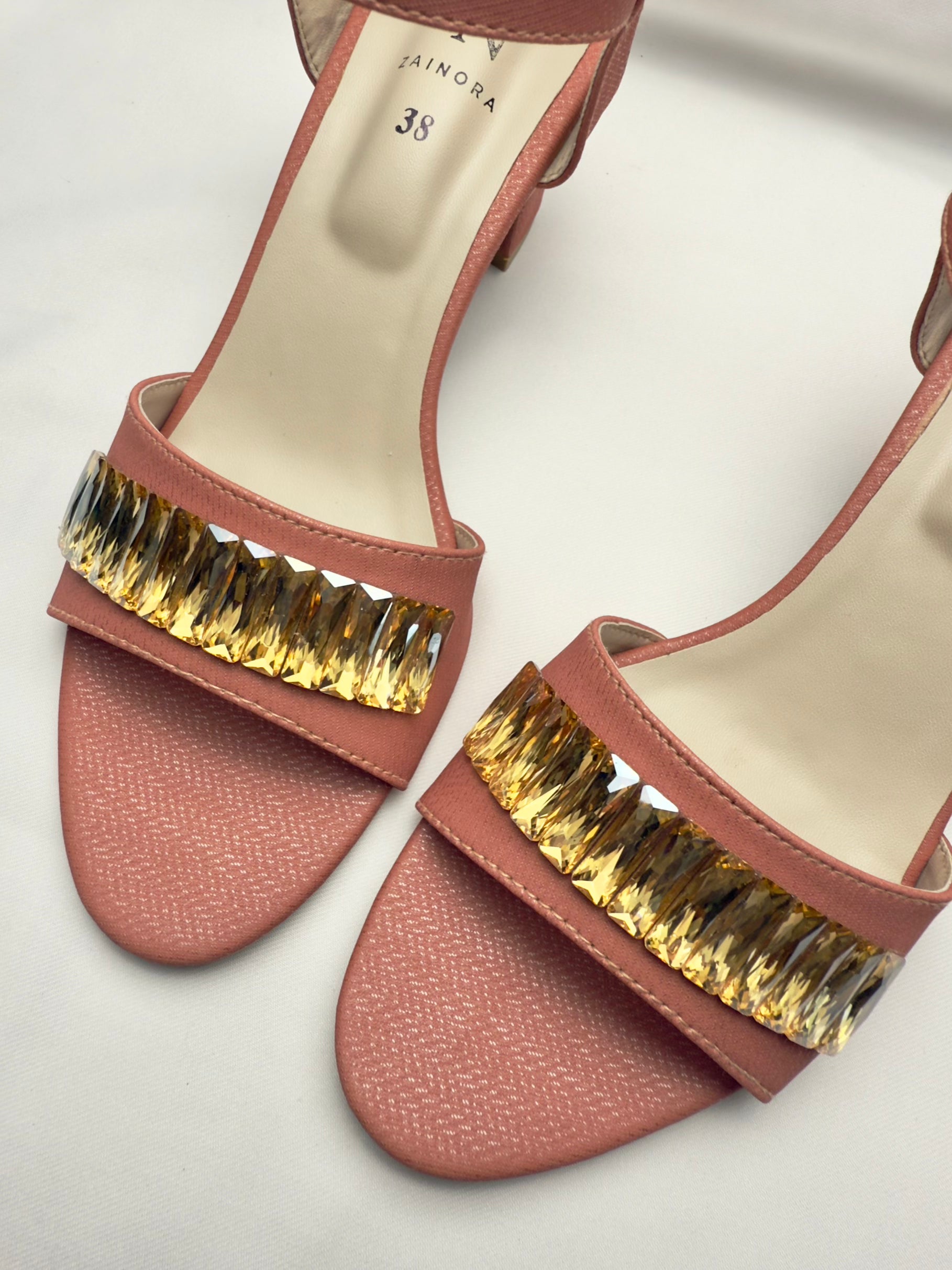 Elegant Block Heel Sandals with Crystal Strap