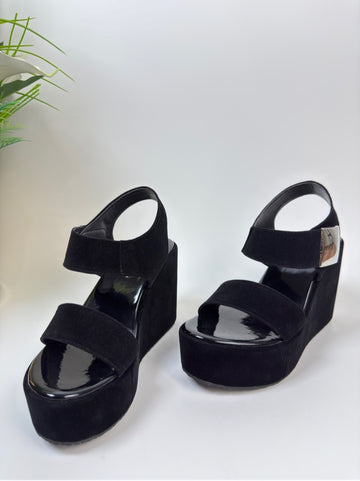 Black Platform Velvet Sandals